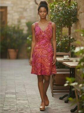 Liz Claiborne 4P Vtg Y2K 100% Silk Babydoll Mini Dress Pink Paisley Feminine